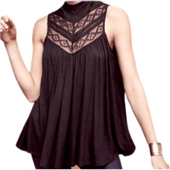 Free People Anthropologie Deletta Lace High Neck Keyhole Back Sleeveless Shirt - Picture 1 of 9
